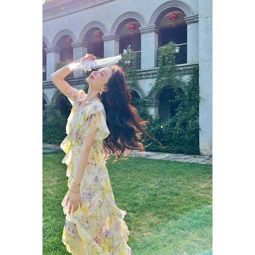 【年终福利，不退不换】  【半夏花海】桑蚕丝印花荷叶边浪漫仙女风连衣裙 商品图0