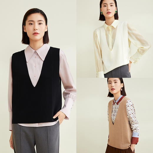 玳莎V领毛衫背心女初秋纯色宽松显瘦外穿无袖套头马甲上衣 CC33001 商品图2