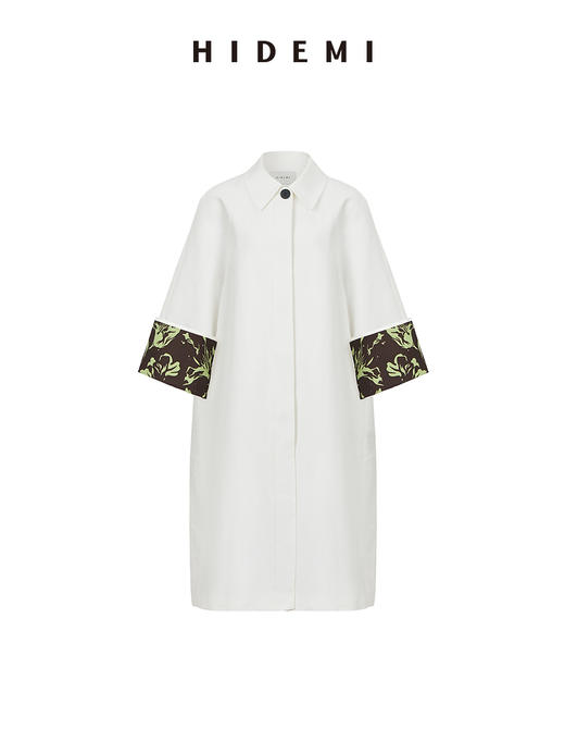 HIDEMI 白色极简设计感印花翻袖廓形风衣 商品图9