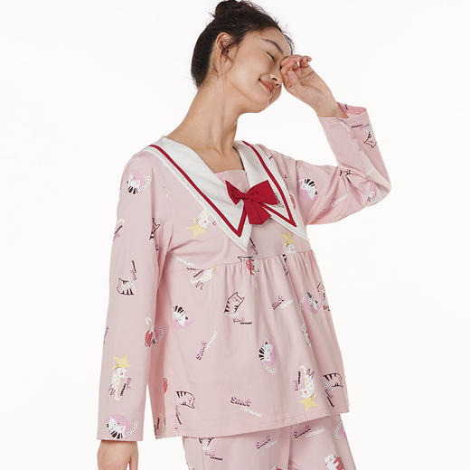 都市丽人生活家居棉质套装无尘棉单面薄家居服长袖睡衣LH22G9 商品图1