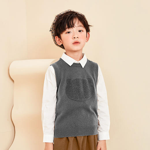 mettekids儿童纯羊绒衫2022春秋新款童装卡通套头毛衣背心针织衫 商品图3