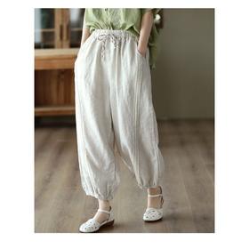 GYH 8315复古砂洗棉麻哈伦裤镂空花边裤休闲裤