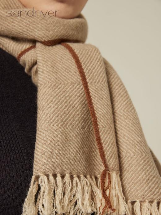人字纹撞色羊绒围巾  SJF94P398W 商品图4