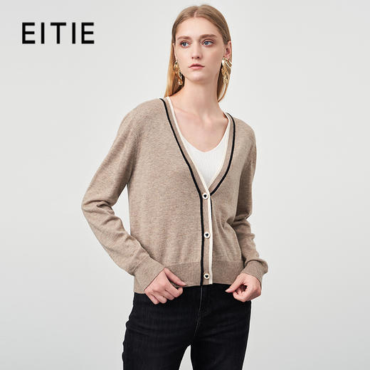 EITIE爱特爱冬季新款V领女显瘦修身毛衣开衫针织衫6801506 商品图0
