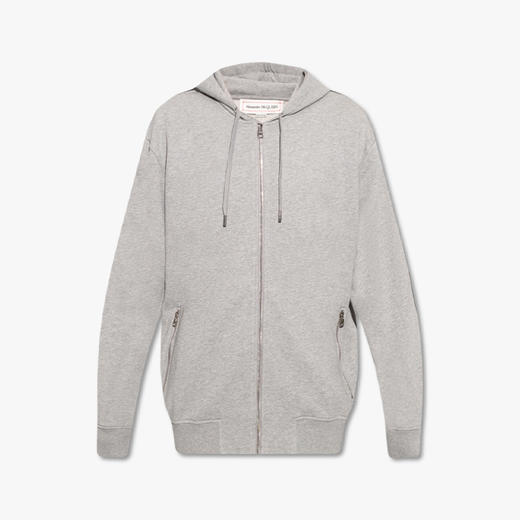 ALEXANDER MCQUEEN 亚历山大.麦昆 男士棉质袖子缝有品牌徽标带拉链连帽运动卫衣 浅灰色 654794 QTX75 0912 商品图0