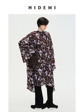 HIDEMI “我们做印花”系列限定棕紫色花卉三件套 连衣裙/衬衫/半裙