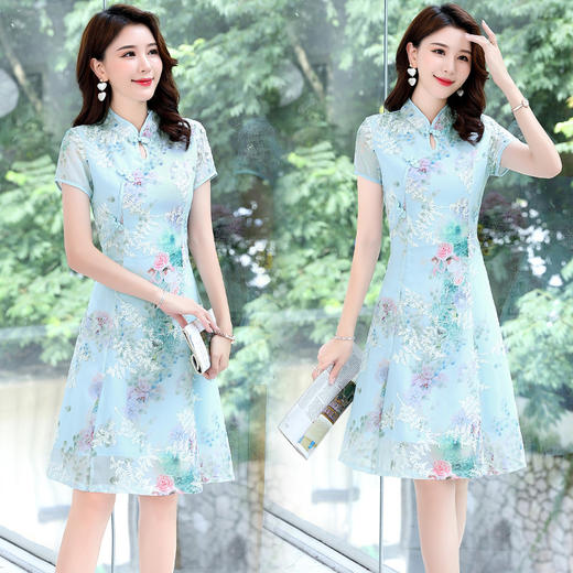 2022夏季新款时尚简约优雅复古式领口设计收腰显瘦中长款连衣裙  HR-XGJ2133 商品图3