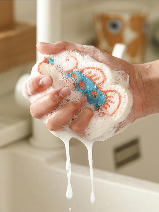 日本霜山木浆棉洗碗海绵可悬挂清洁海绵擦可爱百洁布厨房清洁工具 商品图2