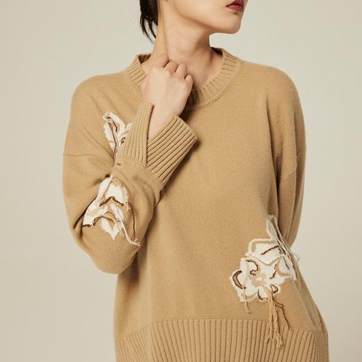 羊绒圆领提花手绣套衫 SJF94W217K 商品图1