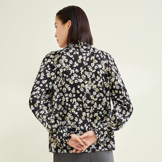 玳莎插肩袖印花衬衫女2022早秋新款飘带洋气小衫优雅立领雪纺上衣 CC31311 商品图2