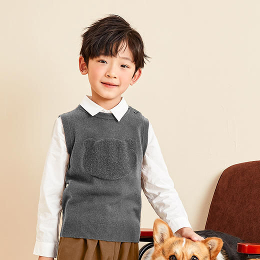 mettekids儿童纯羊绒衫2022春秋新款童装卡通套头毛衣背心针织衫 商品图5