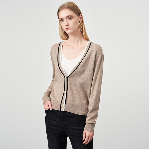 EITIE爱特爱冬季新款V领女显瘦修身毛衣开衫针织衫6801506 商品图1