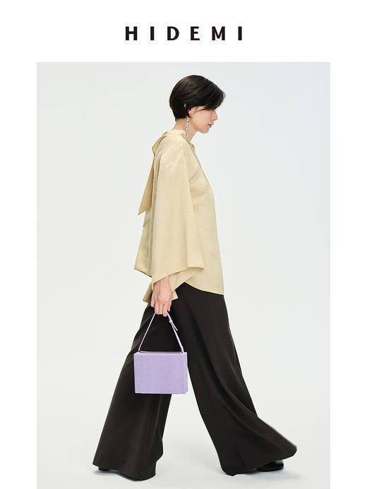 HIDEMI 香槟波纹醋酸镂空灯笼袖设计感堆叠领上衣 商品图8