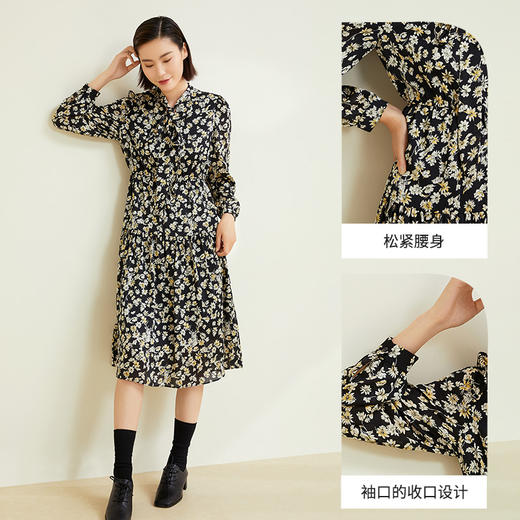 玳莎显瘦连衣裙女2022新款秋季优雅碎花长袖飘带设计感中长款裙子 CC35301 商品图1