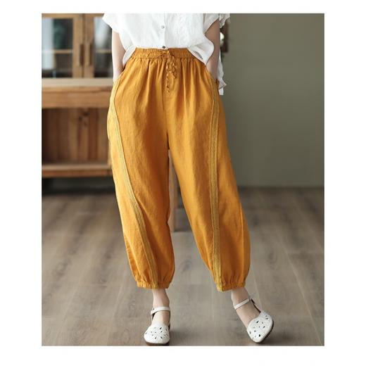 GYH 8315复古砂洗棉麻哈伦裤镂空花边裤休闲裤 商品图1