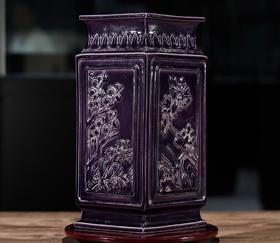 茄皮紫四季花卉四方镶器