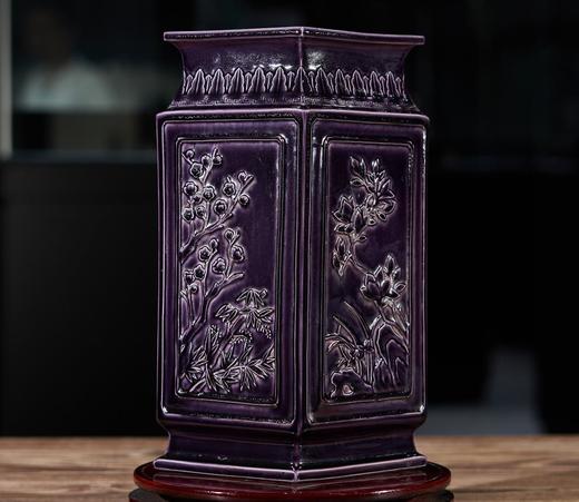 茄皮紫四季花卉四方镶器 商品图0