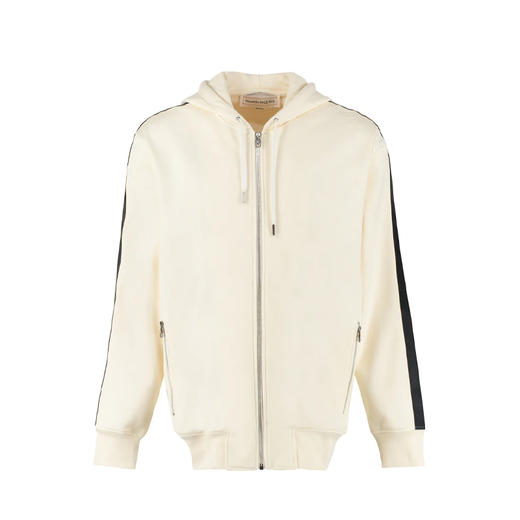 ALEXANDER MCQUEEN 亚历山大.麦昆 男士棉质袖子缝有品牌徽标带拉链连帽运动卫衣 浅黄色 654794 QTX75 0916 商品图0
