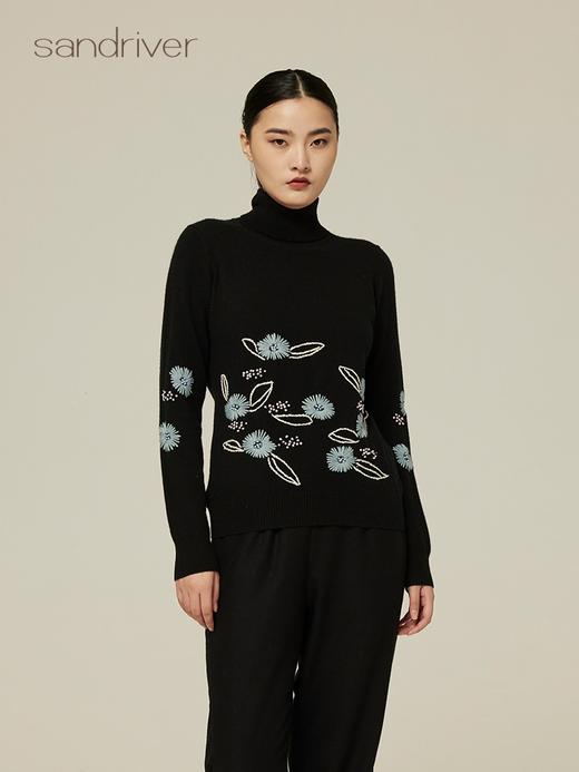 双翻领羊绒刺绣女套衫 SJF94W370C 商品图1