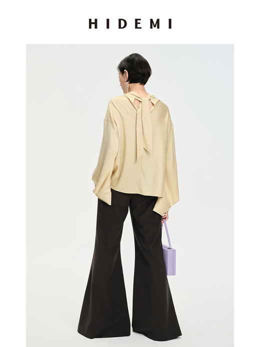 HIDEMI 香槟波纹醋酸镂空灯笼袖设计感堆叠领上衣 商品图13