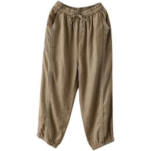 GYH 8315复古砂洗棉麻哈伦裤镂空花边裤休闲裤 商品图4