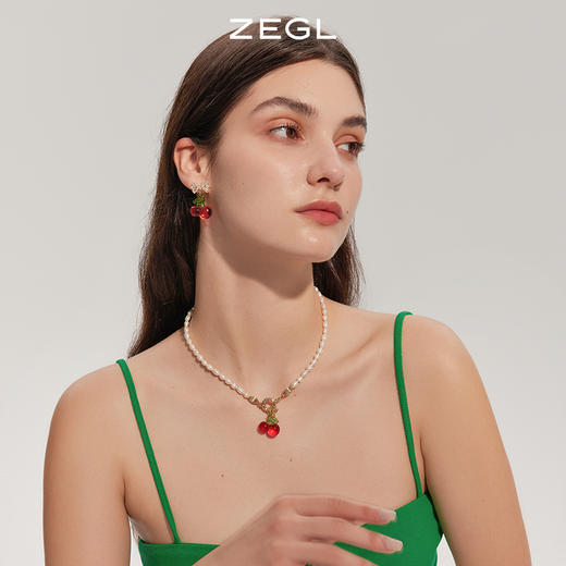 ZEGL蝴蝶结红色樱桃耳环女2022新款潮耳钉小众设计感高级银针耳饰 商品图1