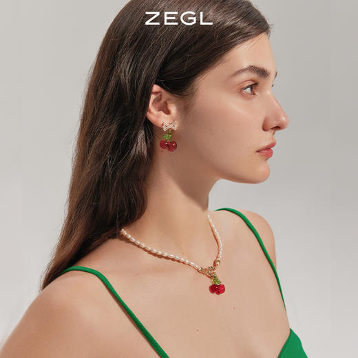 ZEGL蝴蝶结红色樱桃耳环女2022新款潮耳钉小众设计感高级银针耳饰 商品图2