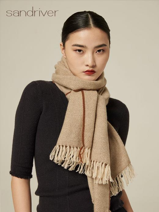 人字纹撞色羊绒围巾  SJF94P398W 商品图0