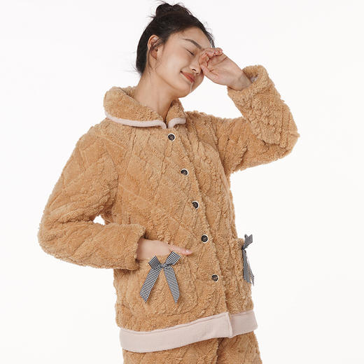 都市丽人舒适外出女士加厚夹棉套装提花法兰绒夹棉加厚家居服长袖睡衣LH21K0 商品图1