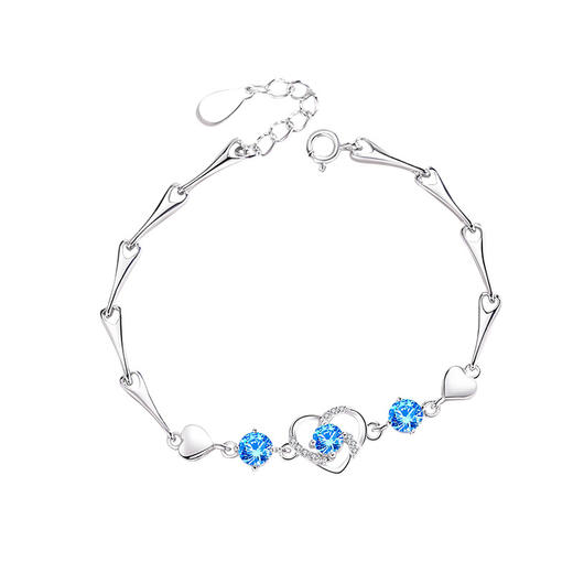 s999纯银手链 镶嵌爱心形锆石女士手链 商品图4