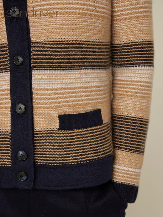 针梭相拼V领提花夹条羊绒外套 SJF94W299K 商品图4