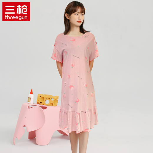 Threegun三枪 【水柔棉】圆领短袖女士家居裙睡裙-70425A011 商品图1