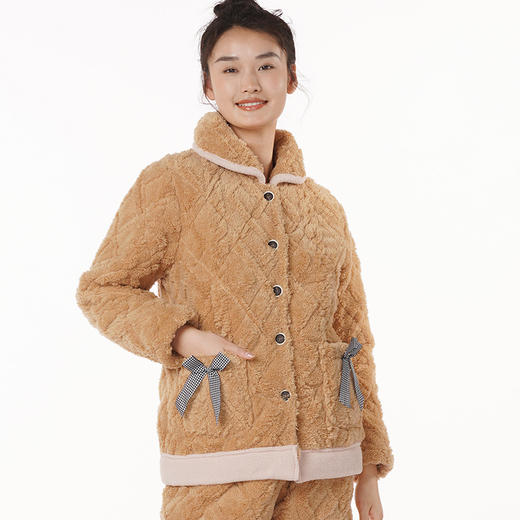 都市丽人舒适外出女士加厚夹棉套装提花法兰绒夹棉加厚家居服长袖睡衣LH21K0 商品图0