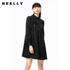 NEELLY纳俪商场同款立领连衣裙女提花刺绣大摆娃娃裙黑色中长款秋N22083Y01117 商品缩略图0