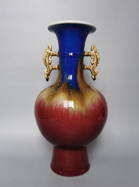 窑变花釉双耳高脚瓶