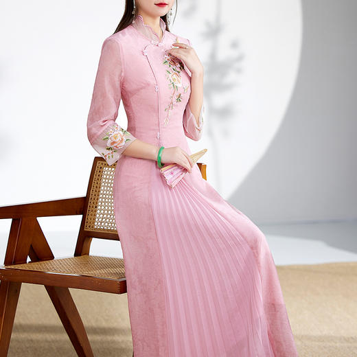 国风刺绣复古收腰，气质款立领盘扣中式大摆裙OG-6309 商品图0