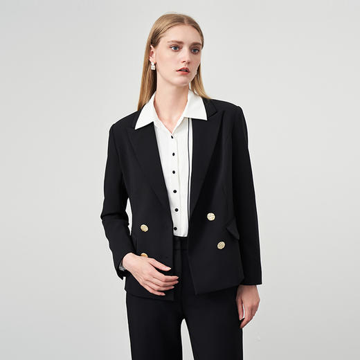 EITIE爱特爱秋冬新款修身显瘦女士西装双排扣商务短外套6703412 商品图1