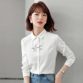 2022秋季新款清新文艺绣花长袖衬衣淑女简约OL职业上衣女衬衫 DL808