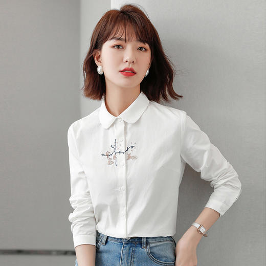 2022秋季新款清新文艺绣花长袖衬衣淑女简约OL职业上衣女衬衫 DL808 商品图0