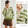 OLrain法式绿色条纹卫衣女早秋2022年新款高级感Polo领翻领上衣 商品缩略图0