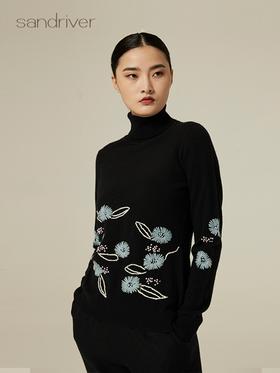 双翻领羊绒刺绣女套衫 SJF94W370C