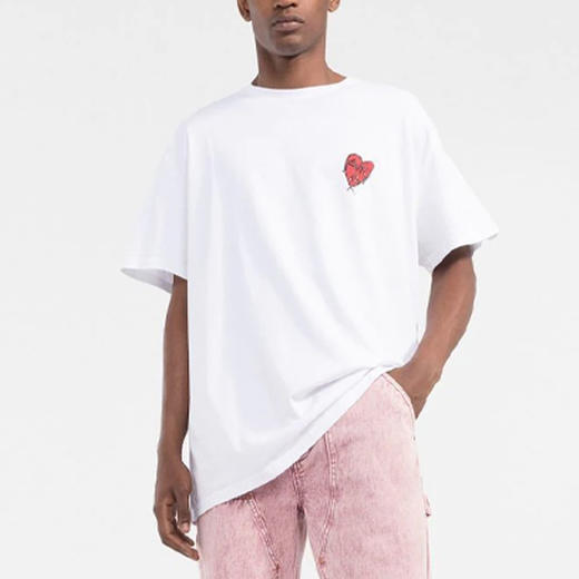 ALEXANDER MCQUEEN 亚历山大.麦昆 男士棉质心形图案徽标印花圆领短袖T恤 白色 711069 QTZ42 0900 商品图1