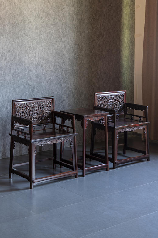红桥红  家具严选  大红酸枝（交趾黄檀）【螭龙纹 玫瑰椅 三件套】 商品图1