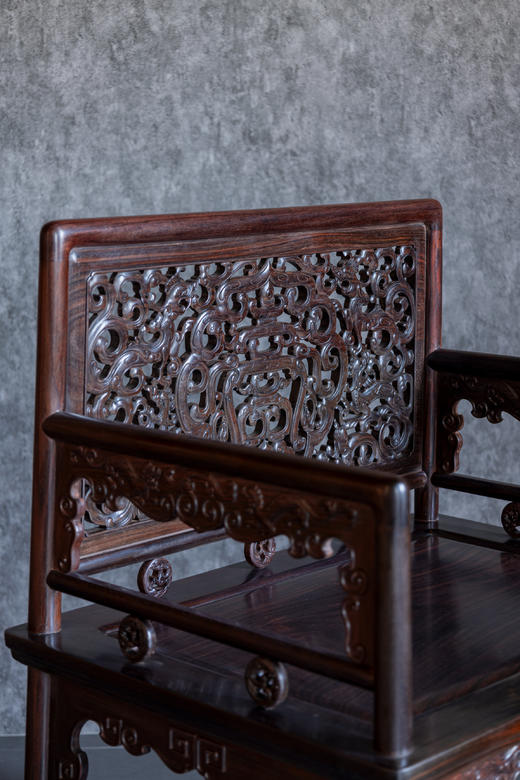 红桥红  家具严选  大红酸枝（交趾黄檀）【螭龙纹 玫瑰椅 三件套】 商品图4