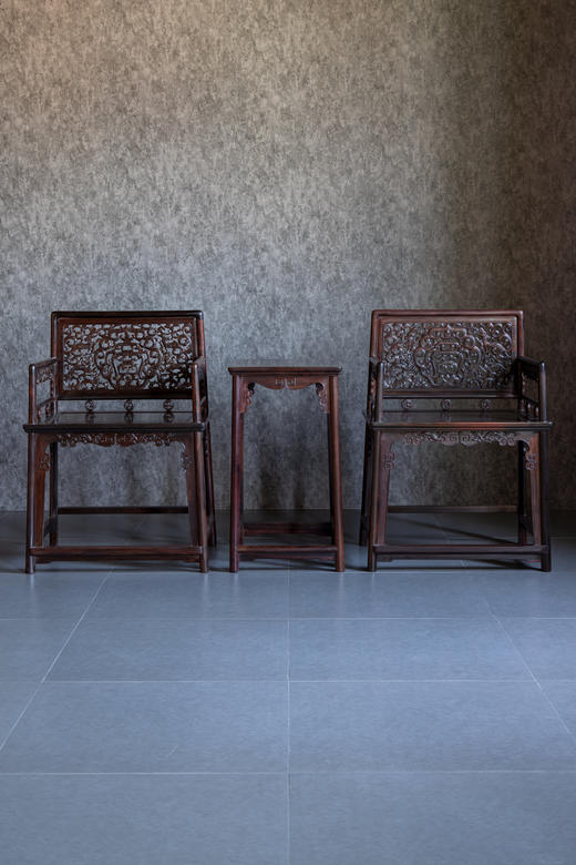 红桥红  家具严选  大红酸枝（交趾黄檀）【螭龙纹 玫瑰椅 三件套】 商品图0