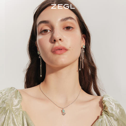 ZEGL设计师郁郁青葱系列郁金香流苏耳环女长款新中式耳钉银针耳饰 商品图2