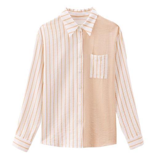 港风撞色条纹衬衫女独特别致春秋装新款气质长袖设计感衬衣KQLB41N3935 商品图4