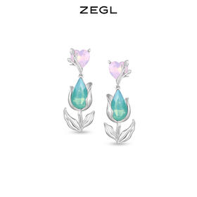 ZEGL设计师郁郁青葱系列新中式郁金香耳环女爱心耳钉925银针耳饰