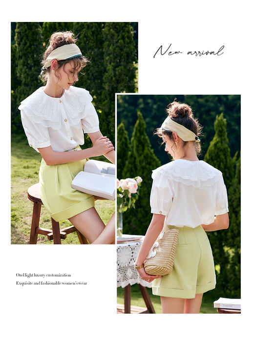 OLrain法式高级穿搭短款休闲裤女夏季2022新款高腰盘扣直筒阔腿裤 商品图1