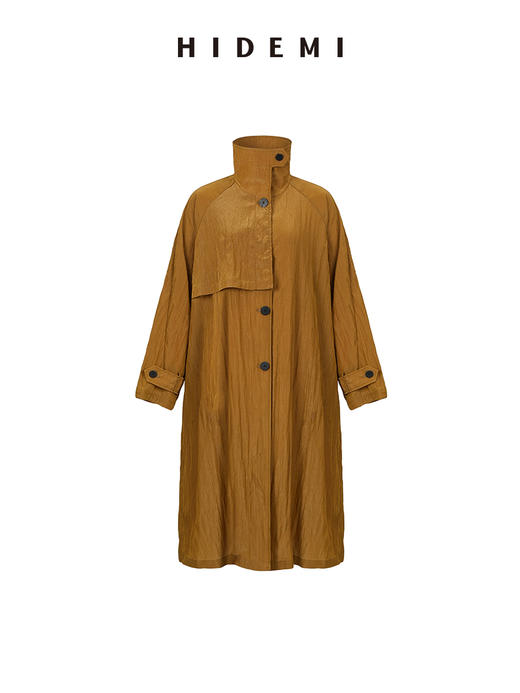 HIDEMI 简约微褶皱设计感廓形风衣 栗子色/黑色 商品图13